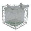 Cheungs Rattan Square Glass Jar in Wire Basket, White - Large 15S002WL